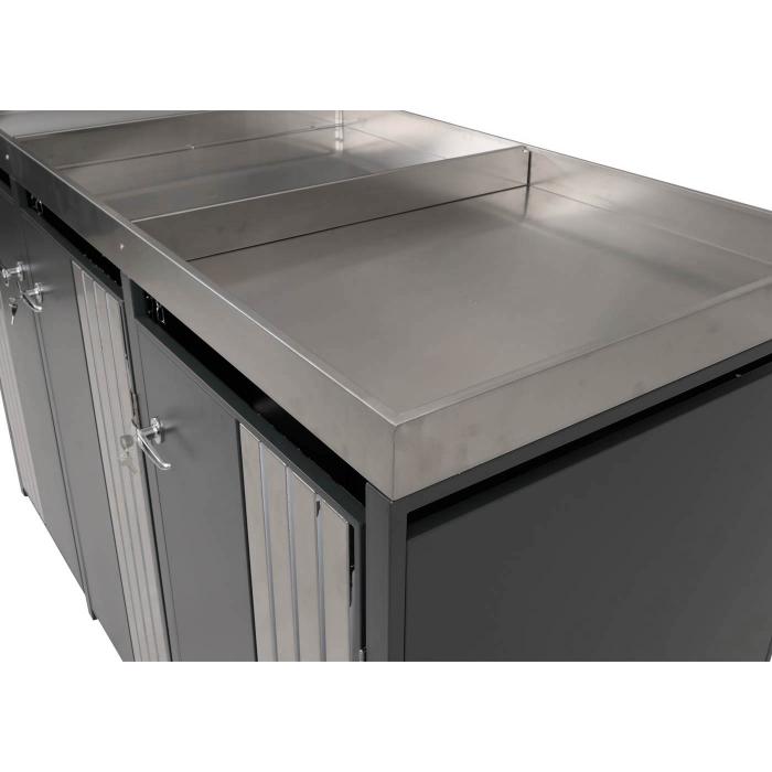 3er-Mlltonnenverkleidung HWC-O67, Mlltonnenbox mit Pflanzkasten, Metall 125x196x84cm 75kg ~ anthrazit Edelstahl