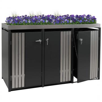 3er-Mlltonnenverkleidung HWC-O67, Mlltonnenbox mit Pflanzkasten, Metall 125x196x84cm 75kg ~ anthrazit Edelstahl