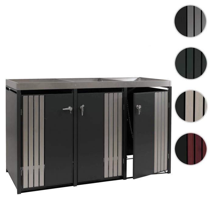 3er-Mlltonnenverkleidung HWC-O67, Mlltonnenbox mit Pflanzkasten, Metall 125x196x84cm 75kg ~ anthrazit Edelstahl