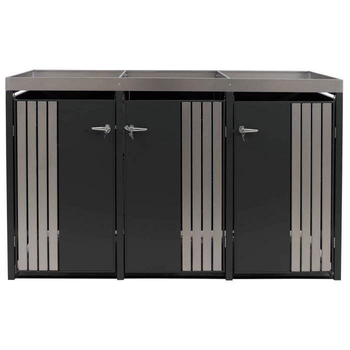 3er-Mlltonnenverkleidung HWC-O67, Mlltonnenbox mit Pflanzkasten, Metall 125x196x84cm 75kg ~ anthrazit Edelstahl