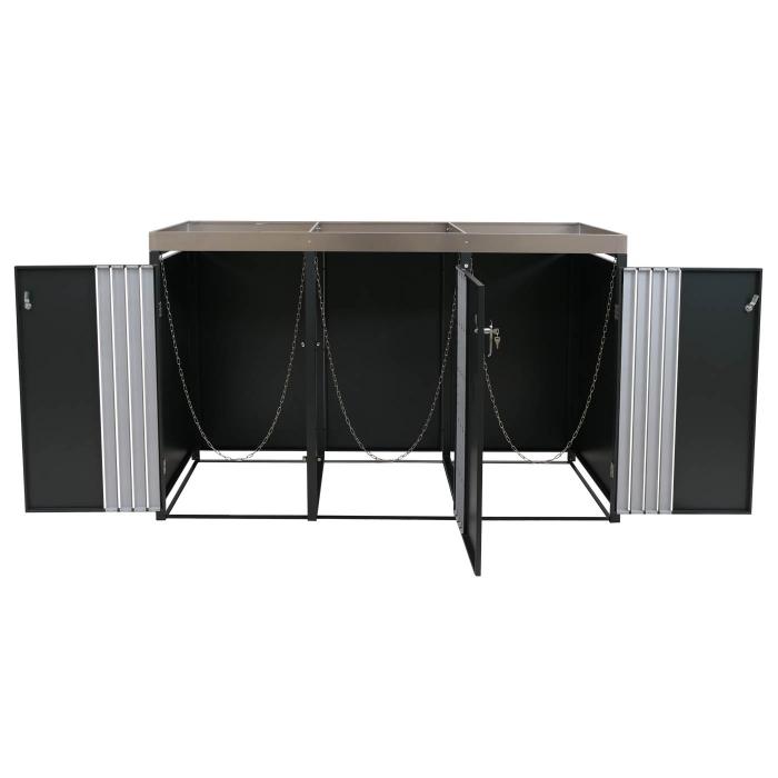 3er-Mlltonnenverkleidung HWC-O67, Mlltonnenbox mit Pflanzkasten, Metall 125x196x84cm 75kg ~ anthrazit Edelstahl
