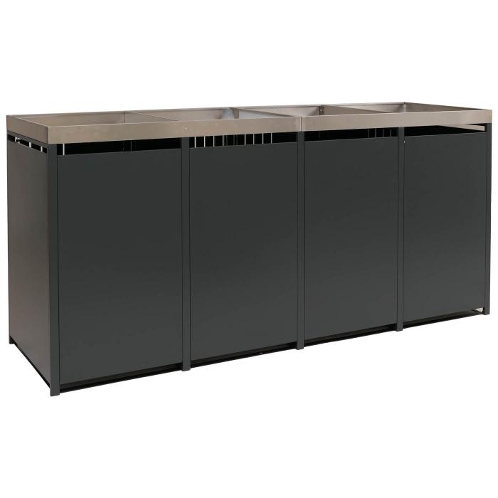 4er-Mlltonnenverkleidung HWC-O67, Mlltonnenbox mit Pflanzkasten, Metall 125x260x84cm 95kg ~ anthrazit