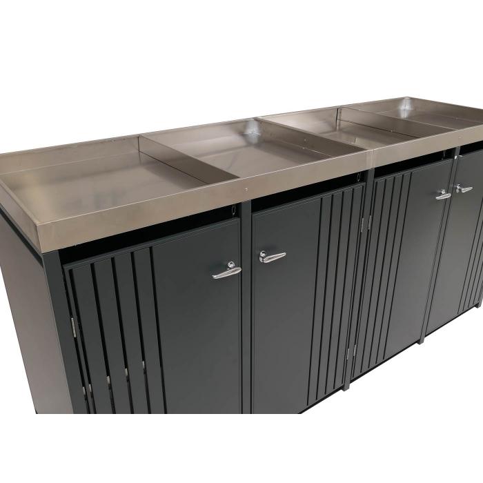 4er-Mlltonnenverkleidung HWC-O67, Mlltonnenbox mit Pflanzkasten, Metall 125x260x84cm 95kg ~ anthrazit