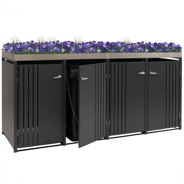 4er-Mlltonnenverkleidung HWC-O67, Mlltonnenbox mit Pflanzkasten, Metall 125x260x84cm 95kg ~ anthrazit