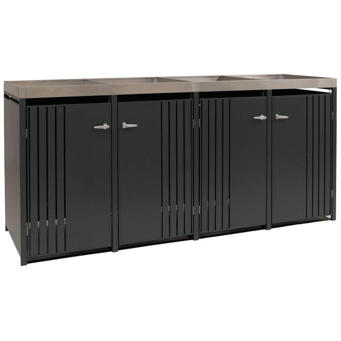 4er-Mlltonnenverkleidung HWC-O67, Mlltonnenbox mit Pflanzkasten, Metall 125x260x84cm 95kg ~ anthrazit