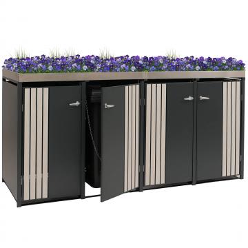 4er-Mlltonnenverkleidung HWC-O67, Mlltonnenbox mit Pflanzkasten, Metall 125x260x84cm 95kg ~ anthrazit Holzoptik hell