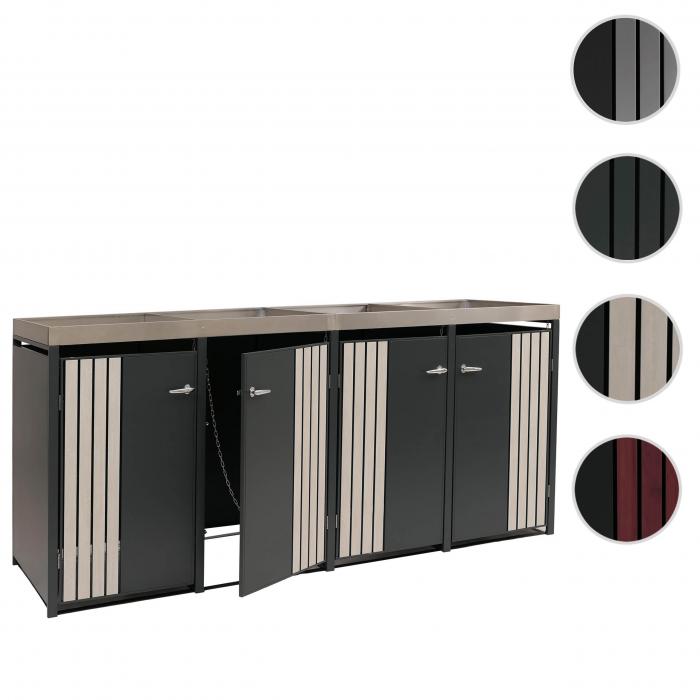 4er-Mlltonnenverkleidung HWC-O67, Mlltonnenbox mit Pflanzkasten, Metall 125x260x84cm 95kg ~ anthrazit Holzoptik hell