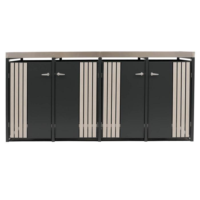 4er-Mlltonnenverkleidung HWC-O67, Mlltonnenbox mit Pflanzkasten, Metall 125x260x84cm 95kg ~ anthrazit Holzoptik hell