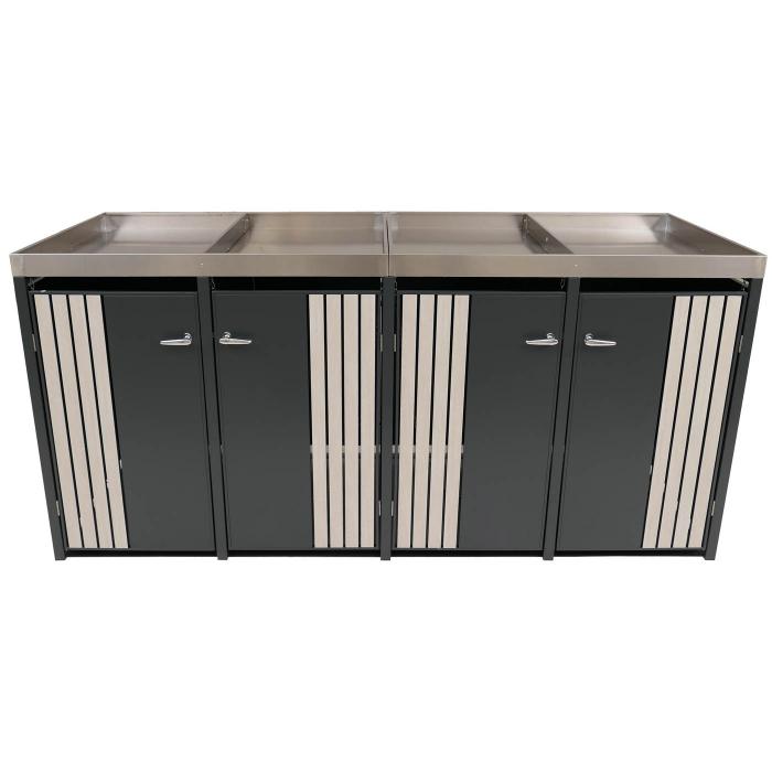 4er-Mlltonnenverkleidung HWC-O67, Mlltonnenbox mit Pflanzkasten, Metall 125x260x84cm 95kg ~ anthrazit Holzoptik hell