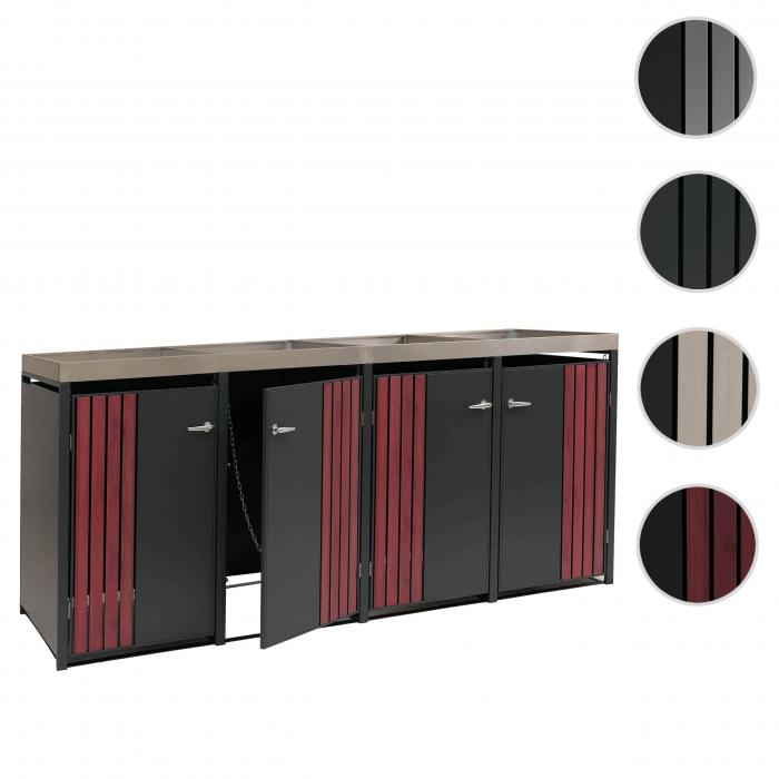 4er-Mlltonnenverkleidung HWC-O67, Mlltonnenbox mit Pflanzkasten, Metall 125x260x84cm 95kg ~ anthrazit Holzoptik dunkel