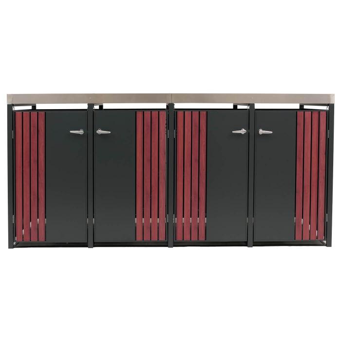 4er-Mlltonnenverkleidung HWC-O67, Mlltonnenbox mit Pflanzkasten, Metall 125x260x84cm 95kg ~ anthrazit Holzoptik dunkel