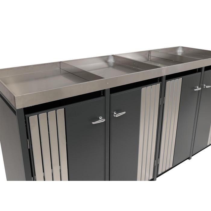 4er-Mlltonnenverkleidung HWC-O67, Mlltonnenbox mit Pflanzkasten, Metall 125x260x84cm 95kg ~ anthrazit Edelstahl