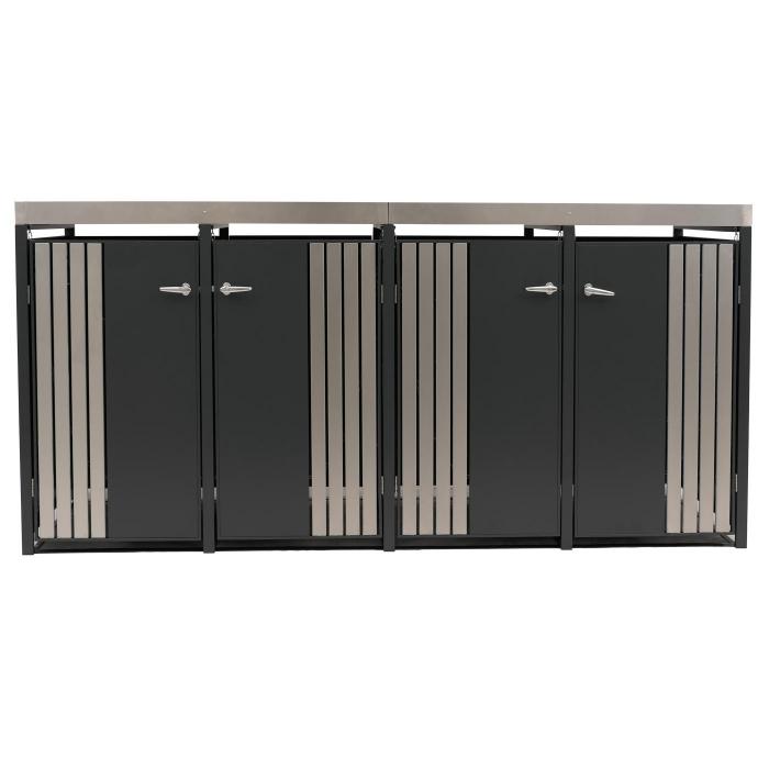 4er-Mlltonnenverkleidung HWC-O67, Mlltonnenbox mit Pflanzkasten, Metall 125x260x84cm 95kg ~ anthrazit Edelstahl