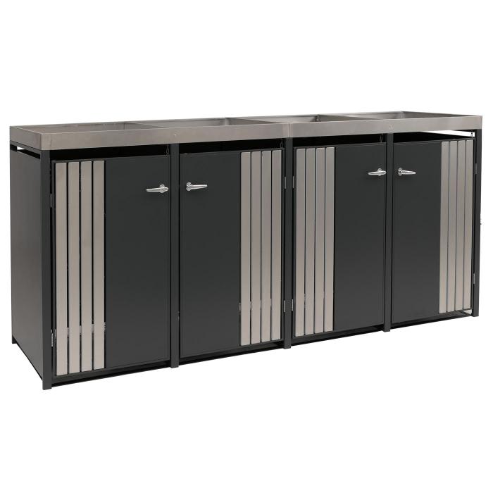 4er-Mlltonnenverkleidung HWC-O67, Mlltonnenbox mit Pflanzkasten, Metall 125x260x84cm 95kg ~ anthrazit Edelstahl