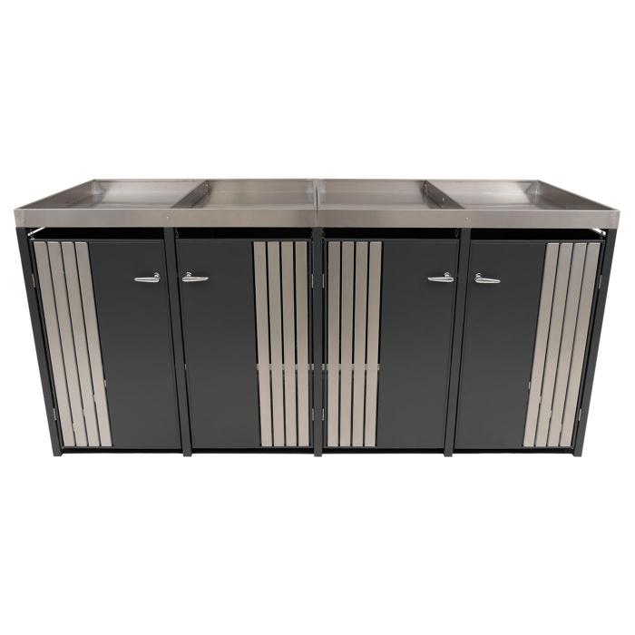 4er-Mlltonnenverkleidung HWC-O67, Mlltonnenbox mit Pflanzkasten, Metall 125x260x84cm 95kg ~ anthrazit Edelstahl