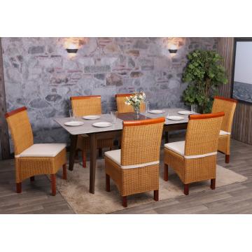 6er-Set Esszimmerstuhl Korbstuhl Stuhl M42, Rattan ~ mit Sitzkissen