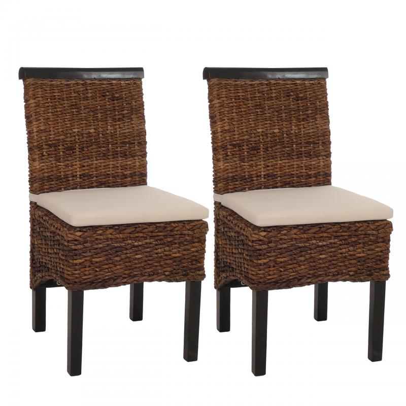 2er-Set Esszimmerstuhl Korbstuhl M45 Stuhl Bananengeflecht ~ dunkel, mit Kissen
