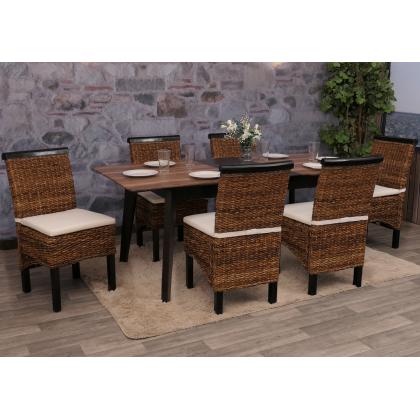 6er-Set Esszimmerstuhl Korbstuhl M45 Stuhl Bananengeflecht ~ dunkel, mit Kissen