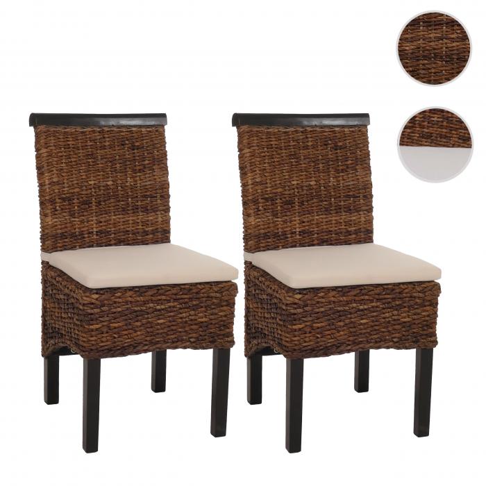 2er-Set Esszimmerstuhl Korbstuhl M45 Stuhl Bananengeflecht ~ dunkel, mit Kissen