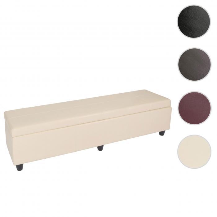 Aufbewahrungs-Truhe Sitzbank Kriens XXL, Kunstleder, 180x45x45cm FSC-zertifiziert ~ creme