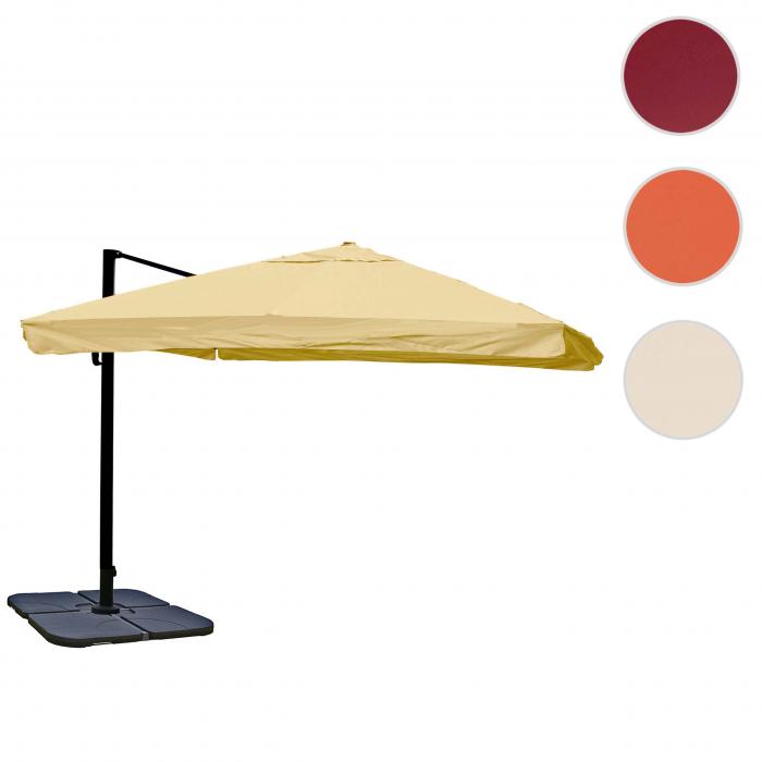 Ampelschirm HWC-A96, Gastronomie, 3x3m (4,24m) Polyester Alu/Stahl 23kg ~ Flap, creme mit Stnder