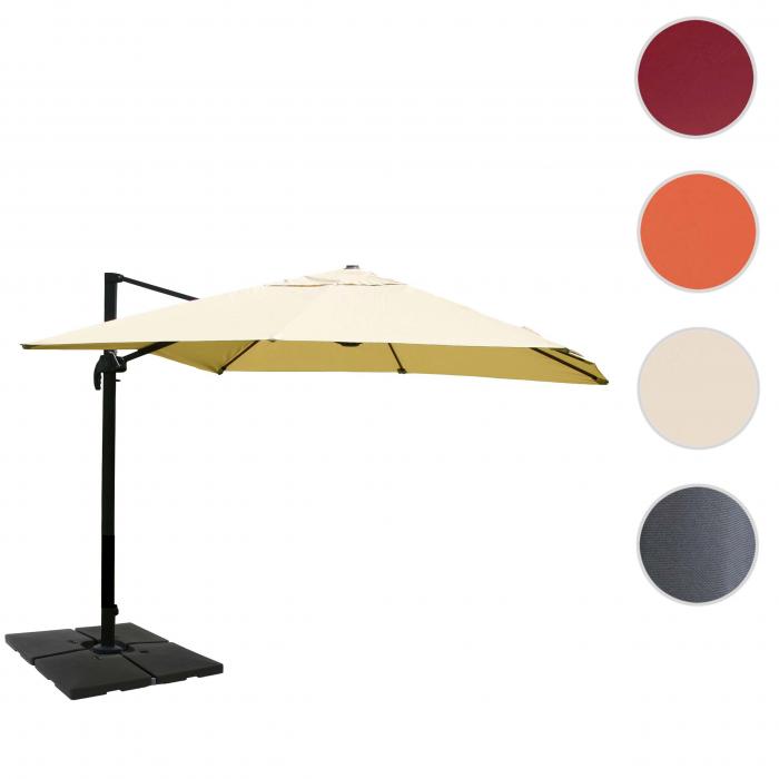 Gastronomie-Ampelschirm HWC-A96, 3,5x3,5m (4,95m) Polyester/Alu 25kg ~ creme mit Stnder