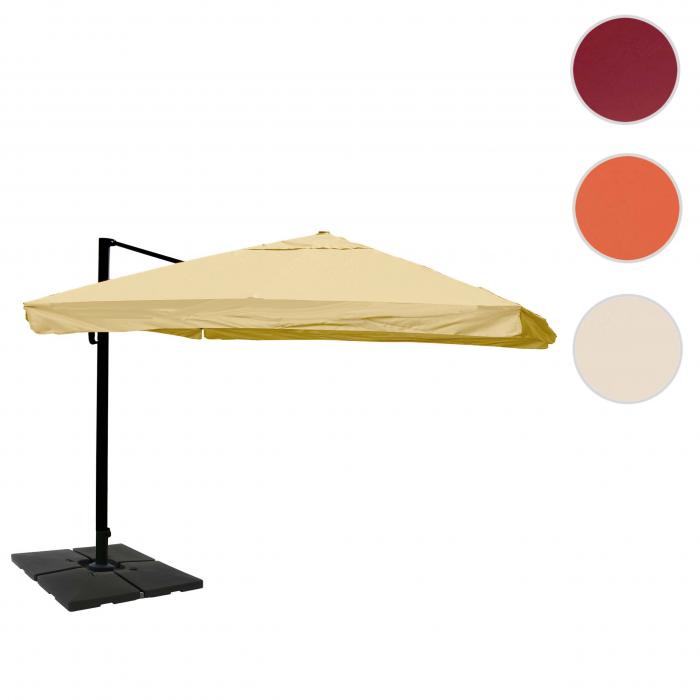 Gastronomie-Ampelschirm HWC-A96, Sonnenschirm, 3x4m (5m) Polyester/Alu 26kg ~ Flap, creme mit Stnder