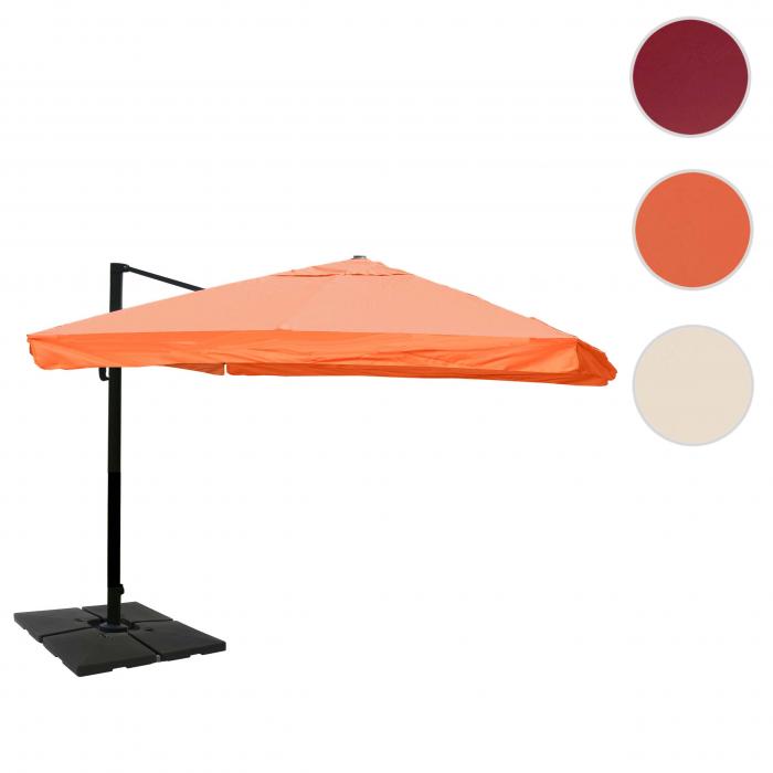 Gastronomie-Ampelschirm HWC-A96, Sonnenschirm, 3x4m (5m) Polyester/Alu 26kg ~ Flap, terracotta mit Stnder, drehbar