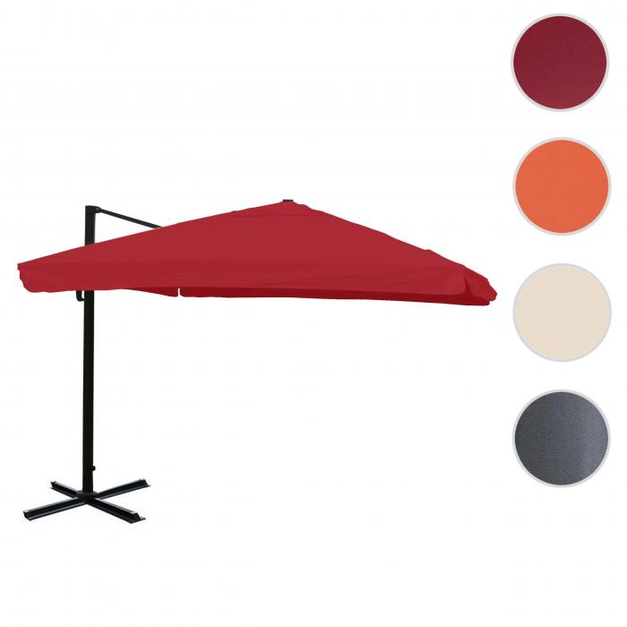 Gastronomie-Ampelschirm HWC-A96, 3,5x3,5m (4,95m) Polyester/Alu 25kg ~ Flap, bordeaux ohne Stnder