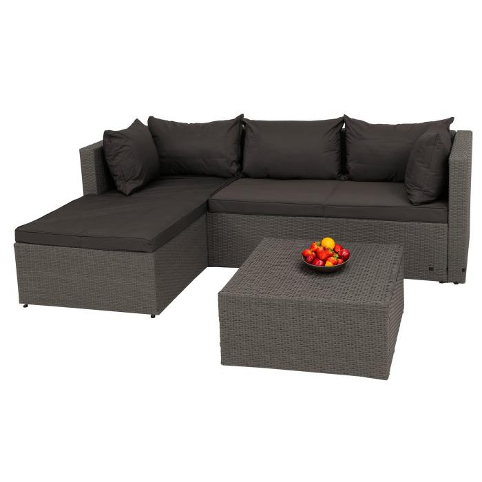 Poly-Rattan Garnitur HWC-O46, Balkon-/Garten-/Lounge-Set Sofa Sitzgruppe ~ grau Polster dunkelgrau
