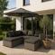 Stimmungsfotos vor ansprechendem Ambiente fr Produkt Poly-Rattan Garnitur HWC-O46, Balkon-/Garten-/Lounge-Set Sofa Sitzgruppe ~ grau Polster dunkelgrau