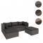 Poly-Rattan Garnitur HWC-O46, Balkon-/Garten-/Lounge-Set Sofa Sitzgruppe ~ grau Polster dunkelgrau