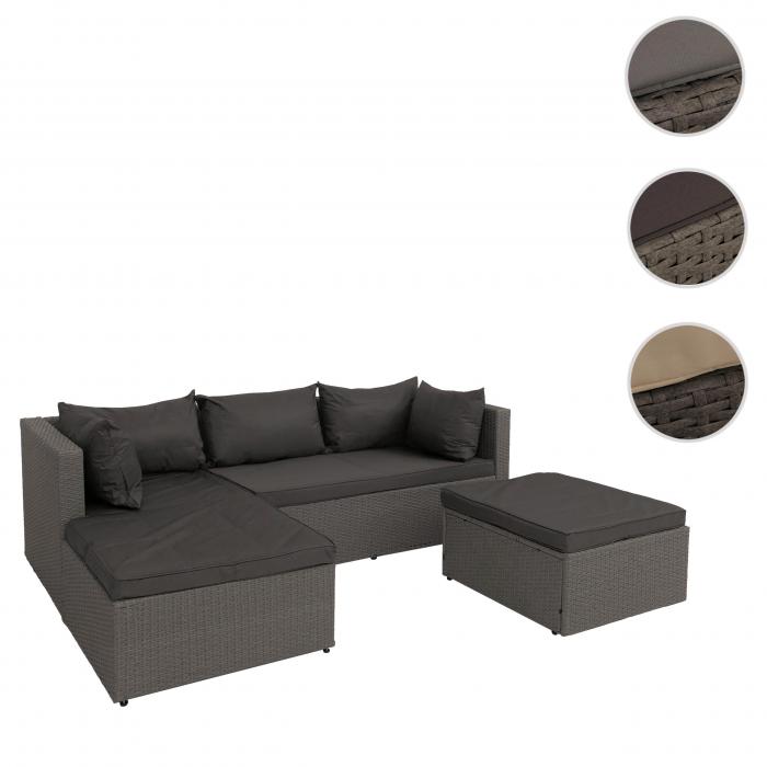 Poly-Rattan Garnitur HWC-O46, Balkon-/Garten-/Lounge-Set Sofa Sitzgruppe ~ grau Polster dunkelgrau