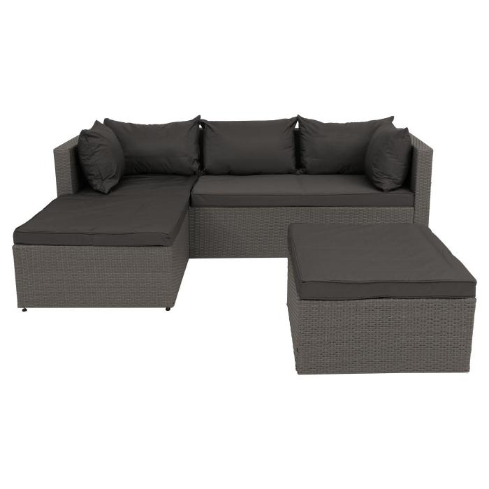Poly-Rattan Garnitur HWC-O46, Balkon-/Garten-/Lounge-Set Sofa Sitzgruppe ~ grau Polster dunkelgrau
