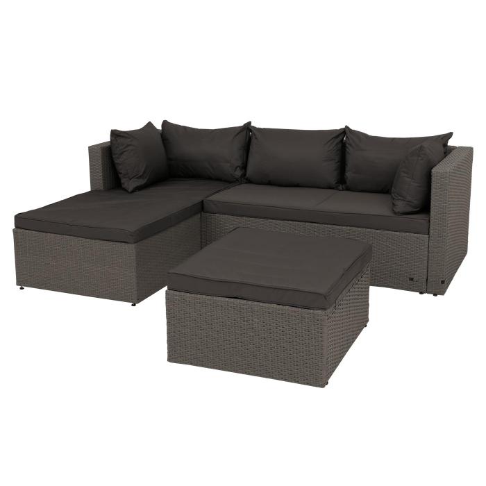 Poly-Rattan Garnitur HWC-O46, Balkon-/Garten-/Lounge-Set Sofa Sitzgruppe ~ grau Polster dunkelgrau