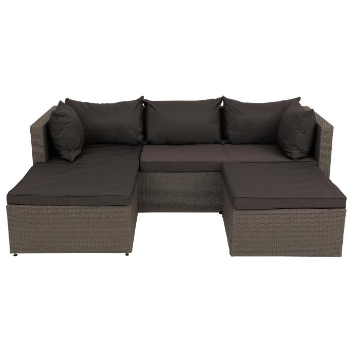 Poly-Rattan Garnitur HWC-O46, Balkon-/Garten-/Lounge-Set Sofa Sitzgruppe ~ grau Polster dunkelgrau