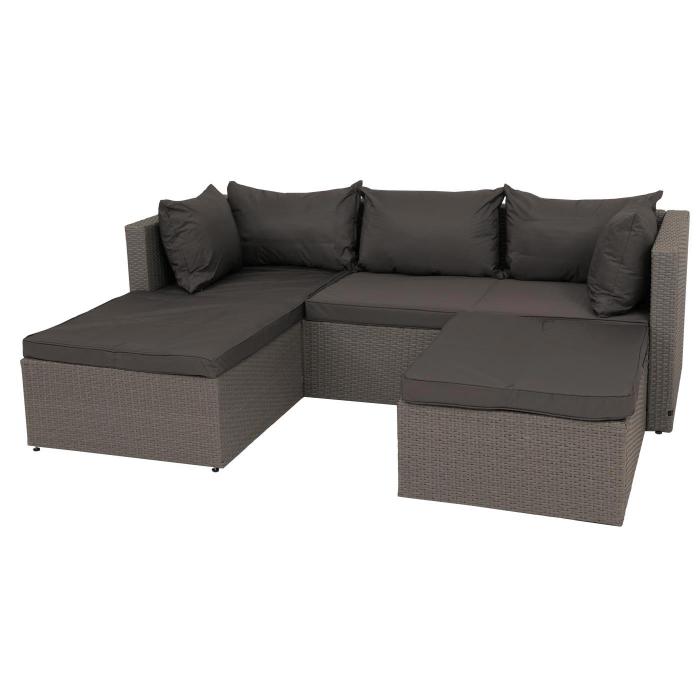 Poly-Rattan Garnitur HWC-O46, Balkon-/Garten-/Lounge-Set Sofa Sitzgruppe ~ grau Polster dunkelgrau