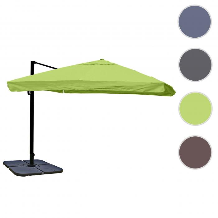 Gastronomie-Ampelschirm HWC-A96, Sonnenschirm, 3x3m (4,24m) Polyester/Alu 23kg ~ Flap, grn mit Stnder