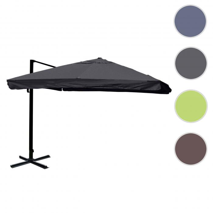 Gastronomie-Ampelschirm HWC-A96, Sonnenschirm, 3x3m (4,24m) Polyester/Alu 23kg ~ Flap, anthrazit ohne Stnder