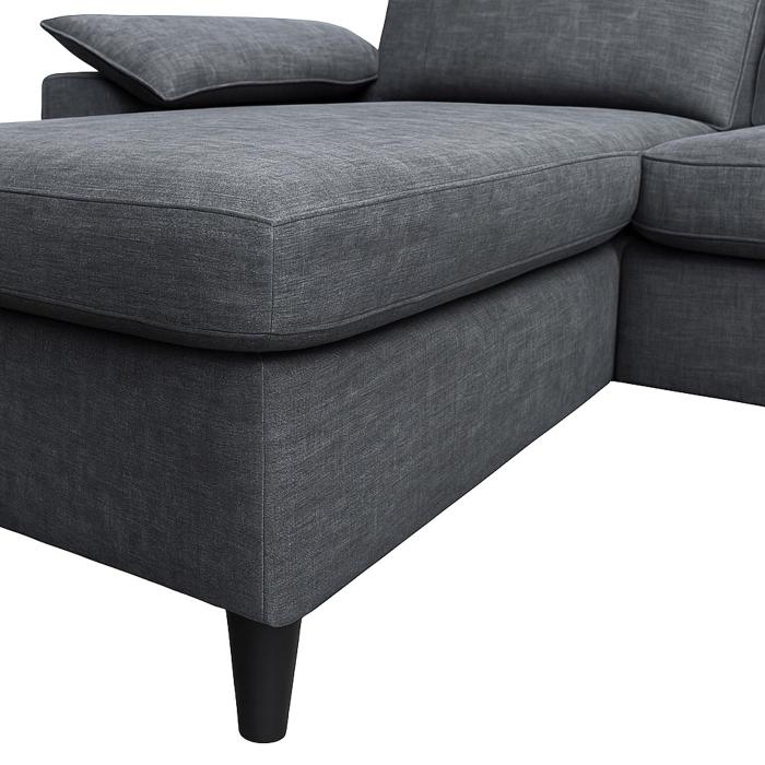 Sofa-Garnitur HWC-O71, Couch Sofa Ecksofa L-Form, Liegeflche links/rechts, Stoff/Textil Holz 84x229x140cm ~ dunkelgrau