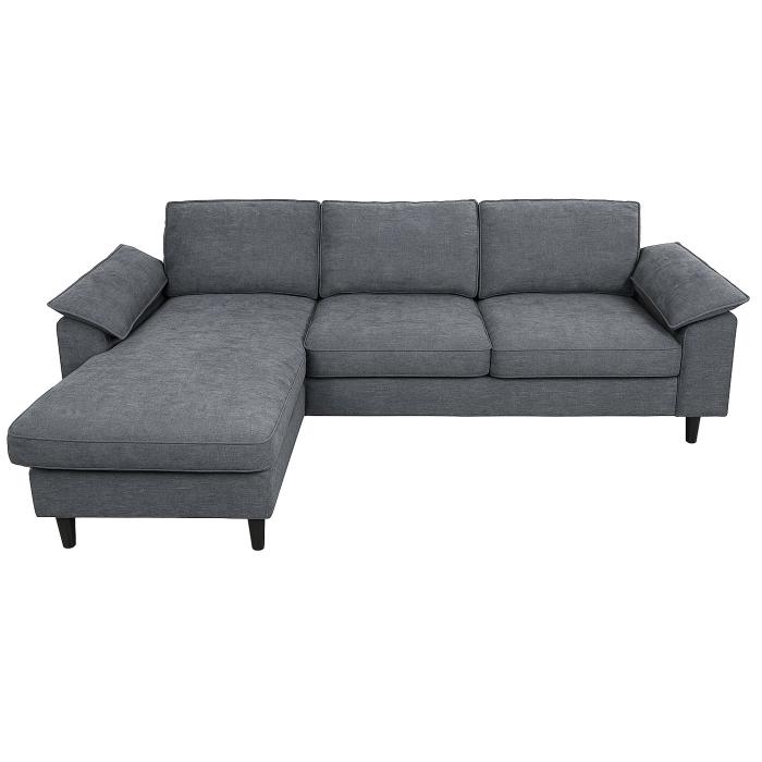 Sofa-Garnitur HWC-O71, Couch Sofa Ecksofa L-Form, Liegeflche links/rechts, Stoff/Textil Holz 84x229x140cm ~ dunkelgrau