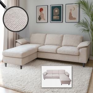 Sofa-Garnitur HWC-O71, Couch Ecksofa L-Form, Liegeflche links/rechts, Stoff (320 g/m) Holz 84x229x140cm ~ beige