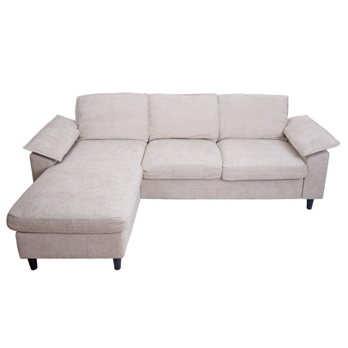 Sofa-Garnitur HWC-O71, Couch Ecksofa L-Form, Liegeflche links/rechts, Stoff (320 g/m) Holz 84x229x140cm ~ beige