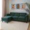 Stimmungsfotos vor ansprechendem Ambiente fr Produkt Sofa-Garnitur HWC-O71, Couch Ecksofa L-Form, Liegeflche links/rechts, Stoff (320 g/m) Holz 84x229x140cm ~ grau-grn