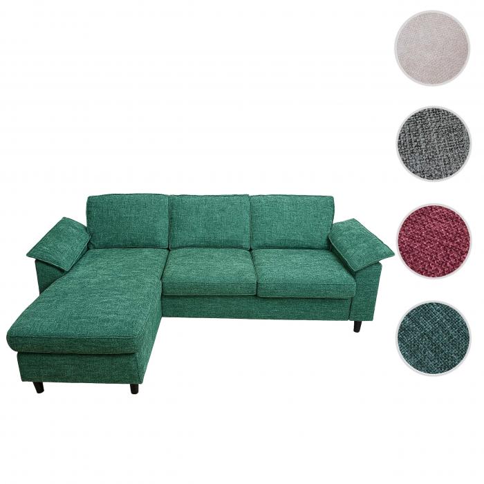 Sofa-Garnitur HWC-O71, Couch Ecksofa L-Form, Liegeflche links/rechts, Stoff (320 g/m) Holz 84x229x140cm ~ grau-grn