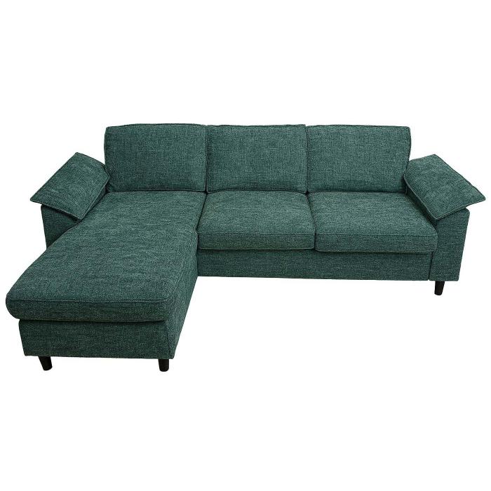 Sofa-Garnitur HWC-O71, Couch Ecksofa L-Form, Liegeflche links/rechts, Stoff (320 g/m) Holz 84x229x140cm ~ grau-grn