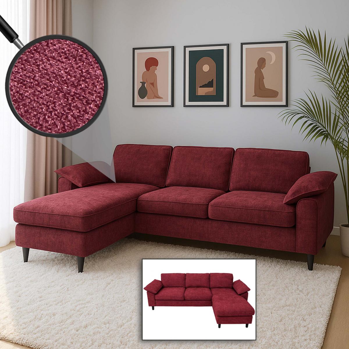 Sofa-Garnitur HWC-O71, Couch Ecksofa L-Form, Liegeflche links/rechts, Stoff (320 g/m) Holz 84x229x140cm ~ bordeaux