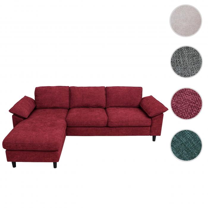 Sofa-Garnitur HWC-O71, Couch Ecksofa L-Form, Liegeflche links/rechts, Stoff (320 g/m) Holz 84x229x140cm ~ bordeaux