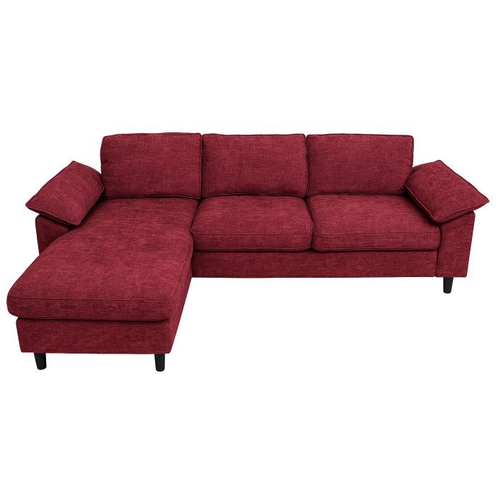 Sofa-Garnitur HWC-O71, Couch Ecksofa L-Form, Liegeflche links/rechts, Stoff (320 g/m) Holz 84x229x140cm ~ bordeaux
