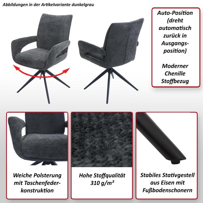 Esszimmerstuhl HWC-O78, Kchenstuhl Stuhl, drehbar Auto-Return, Stoff/Textil Chenille (310g/m) ko-Tex ~ graublau
